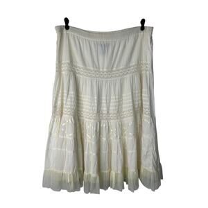 Kommotion NY Skirt L Ivory White Embroidered Tiered Ruffle Boho Peasant Fairy
